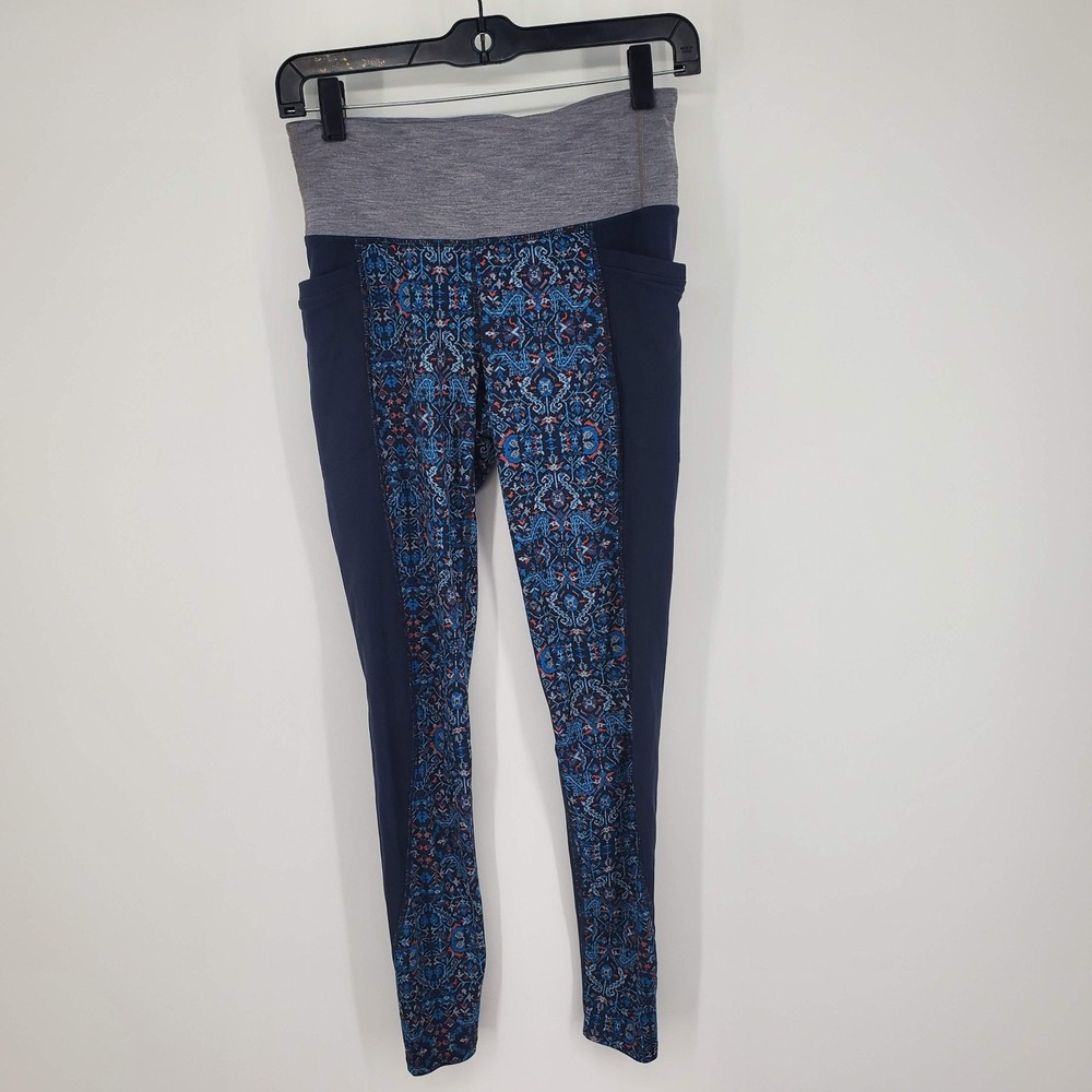 Athleta Women's Navy Blue Gray Floral Athletic Leggings Size S RN#54023 Small